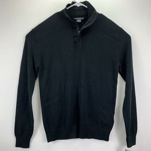 French Connection Mens 1/4-Zip Cotton Pullover Sweater Black S